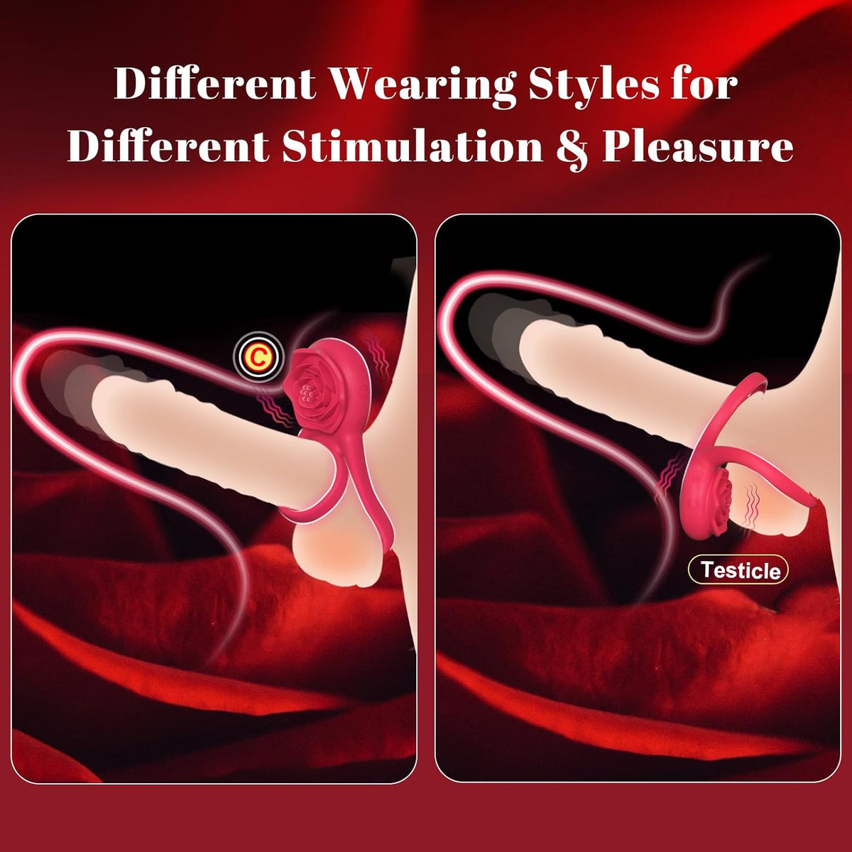 Hgod Vibrating Penis Ring with Rose Clitoral Stimulator Couple Sex Toy