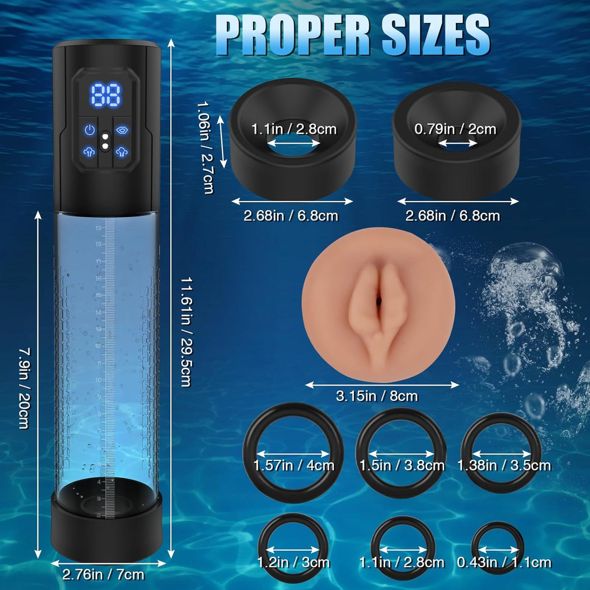 Electric Penis Pump, Adult Sex Toys Dick Enlarger for Men Erection, Air Water Extender with 4 Training Pressure and 3 Suction Modes, Automatic Male Masturbator with Penis Rings and Mini Pocket Pussy