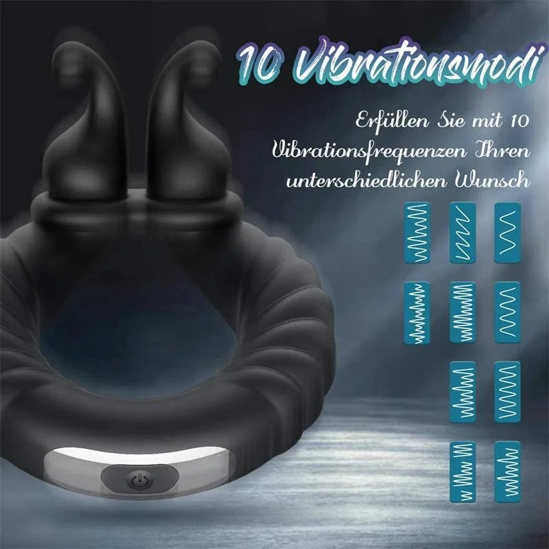 Vibrating Dual Penis Ring, Stretchy Cock Ring Longer Harder USB Rechargable Adjustable Size