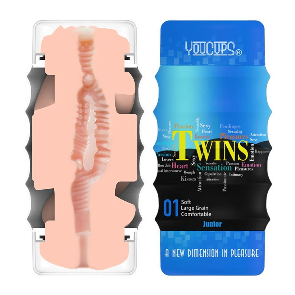 Male Masturbation Cup Dual Channel Silicone Realistic Vagina Adult Penis Pussy Masturbator For Men