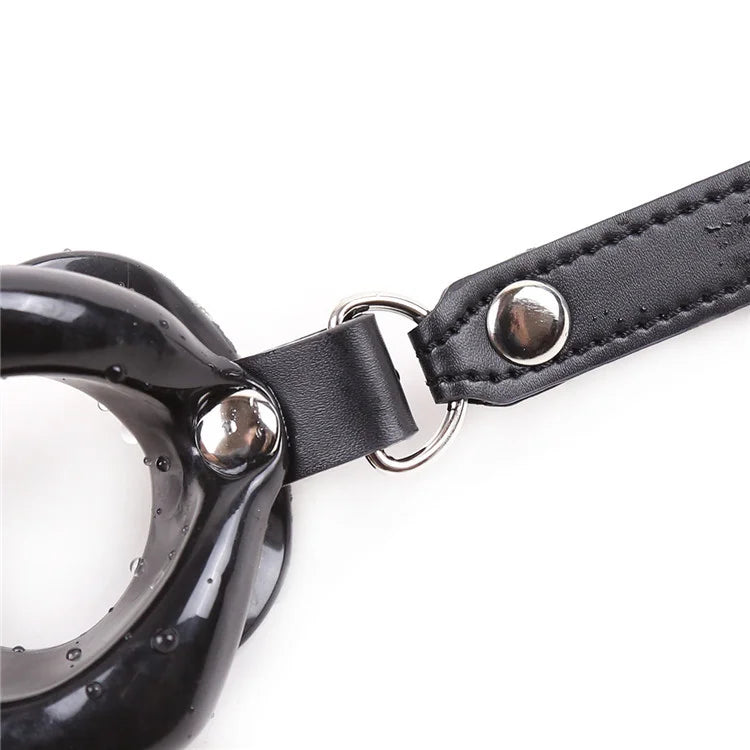 Leather Strap O-Shaped Silicone Lips Mouth Gag