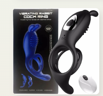 Remote Control 9 Frequency Vibrating Cock Ring with Rabbit Ears