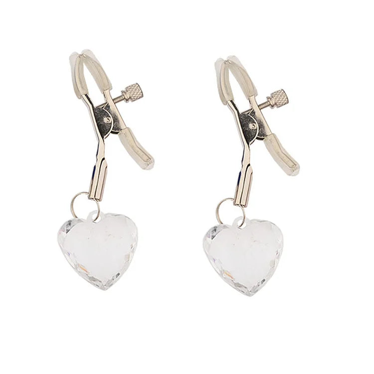 1 Pair Heart Shaped Crystal Pendant Nipple Clips