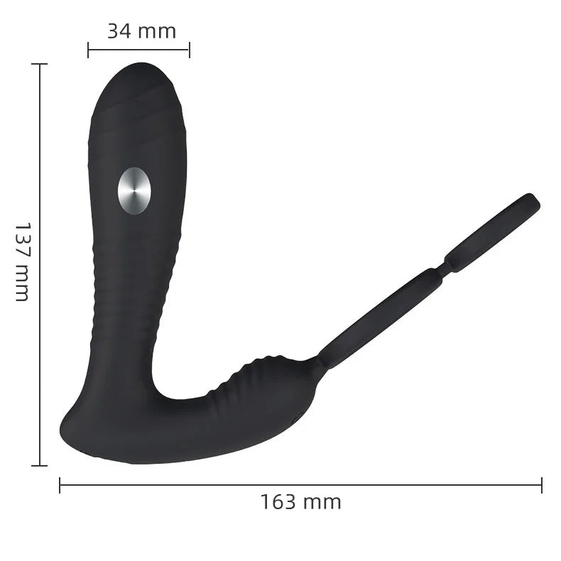 Wireless Remote Control Electric Shock Prostate Massager With Double Penis Ring