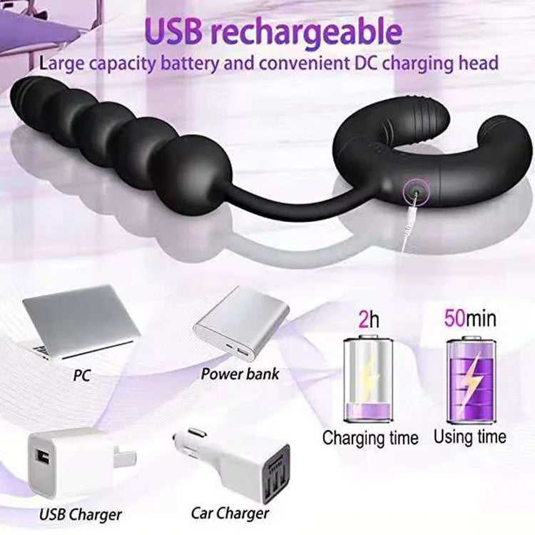 Vibrating Anal Beads Prostate Massager With Cock Ring Couple Sex Toy