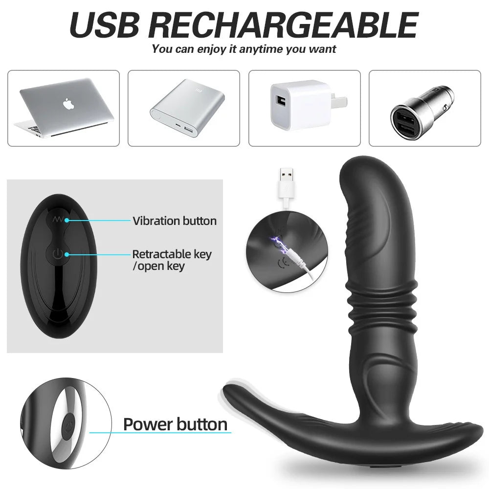 Wireless Remote Retractable Prostate Massage Stick Male Sperm-locking Ring Sex Toys For Couples