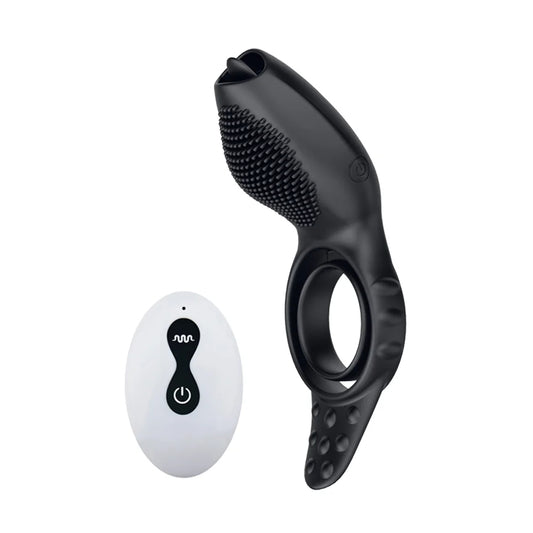 Remote Control Delay Ejaculation Vibrating Cock Ring with Licking Tongue $42.06