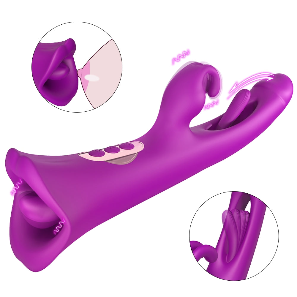 3 In 1 Big Mouth Flapping Tongue Licking Rabbit Vibrator