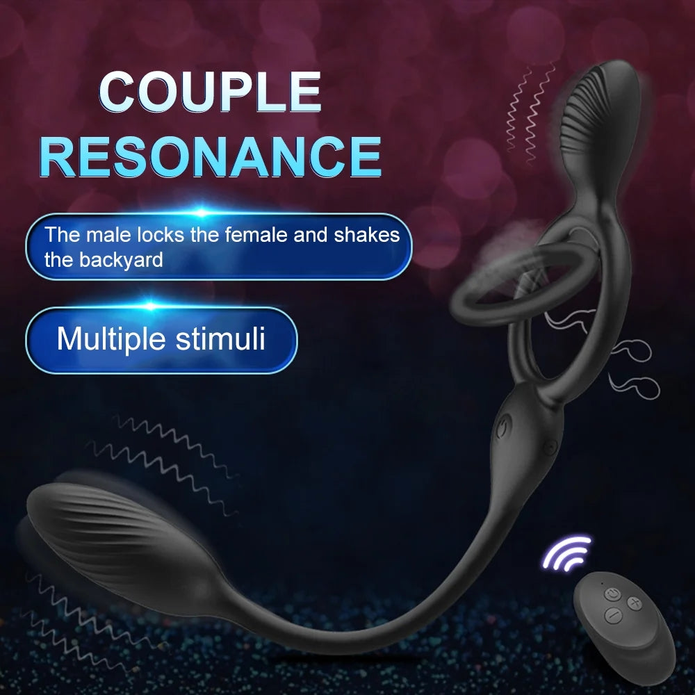 Levi - Wireless Remote Control Double Penis Rings Vibrating Egg For Couples