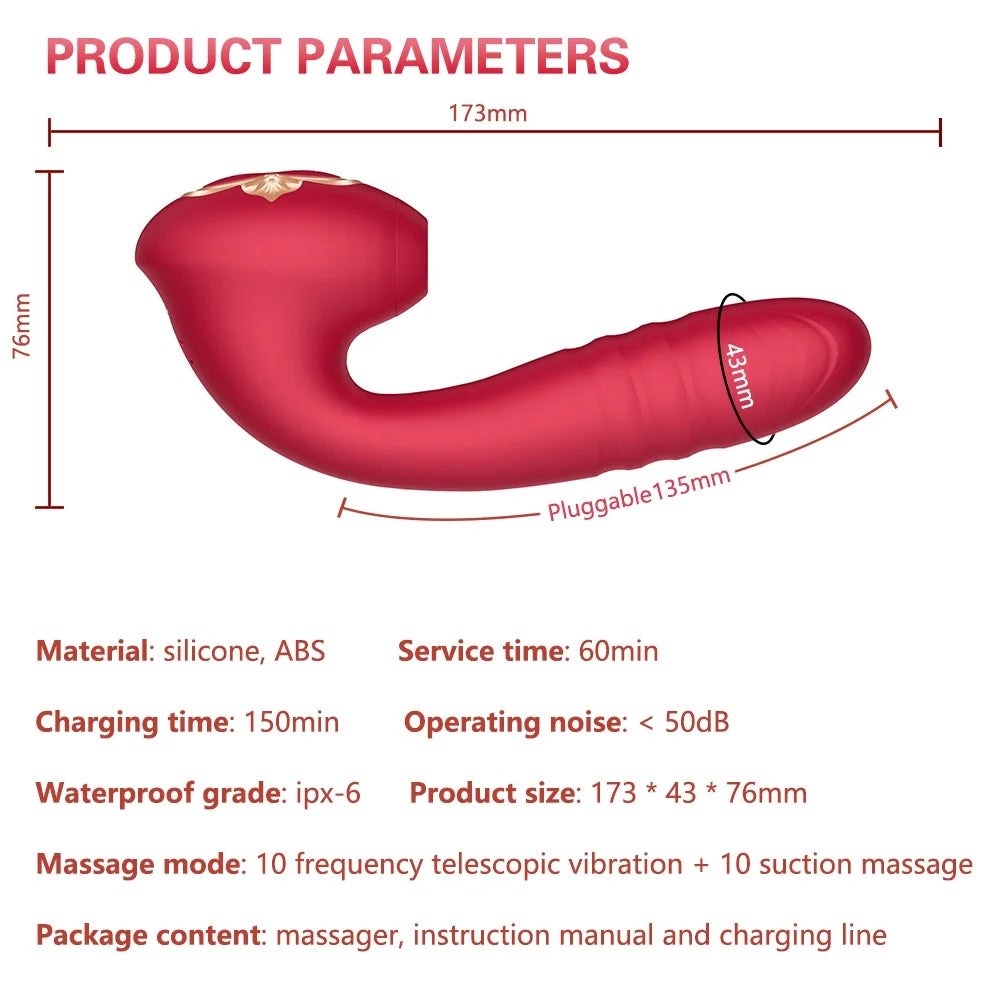 Telescopic Clitoral Sucking G-spot Dildo Vibrator With 10 Powerful Modes