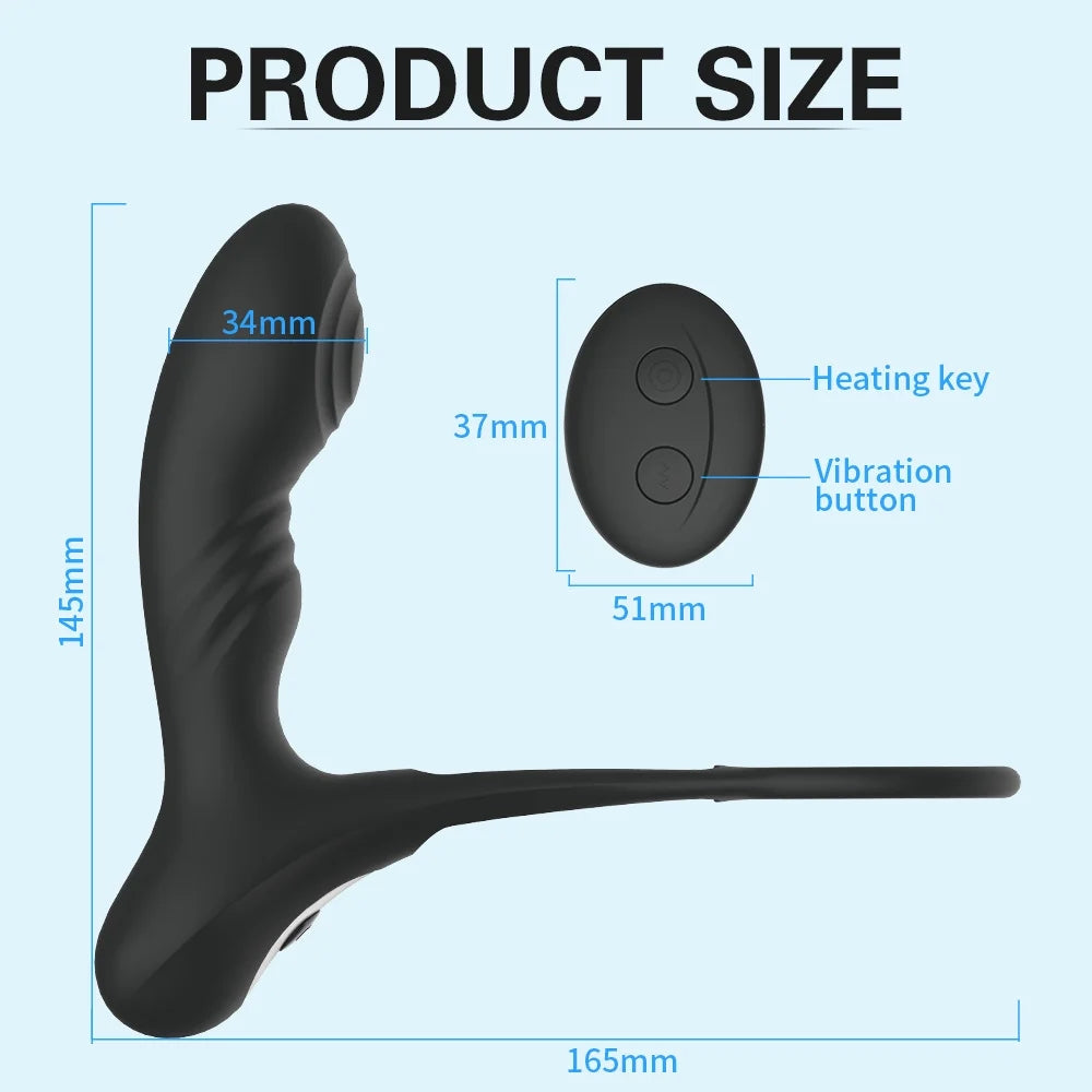 10 Vibration Mode Men Butt Plug Heating Prostate Massager Delay Ejaculation Ring