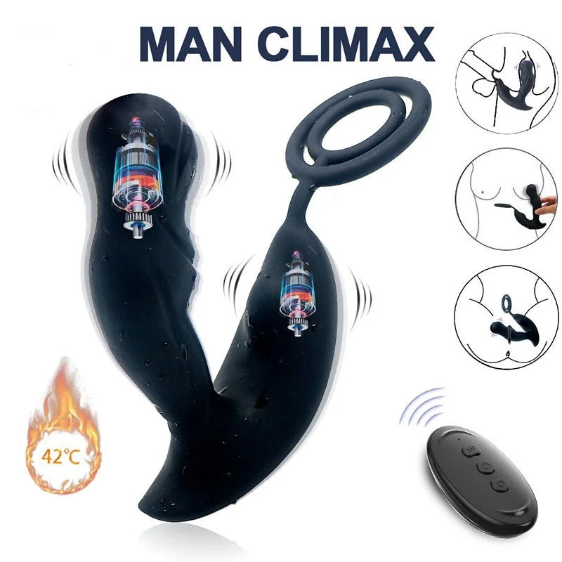 Wireless Remote Control Heating Vibration Prostate Massager With Penis Ring