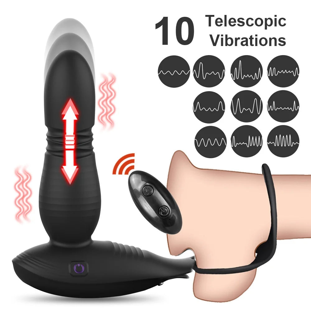 Thrusting Vibrating Prostate Massager With Double Rings