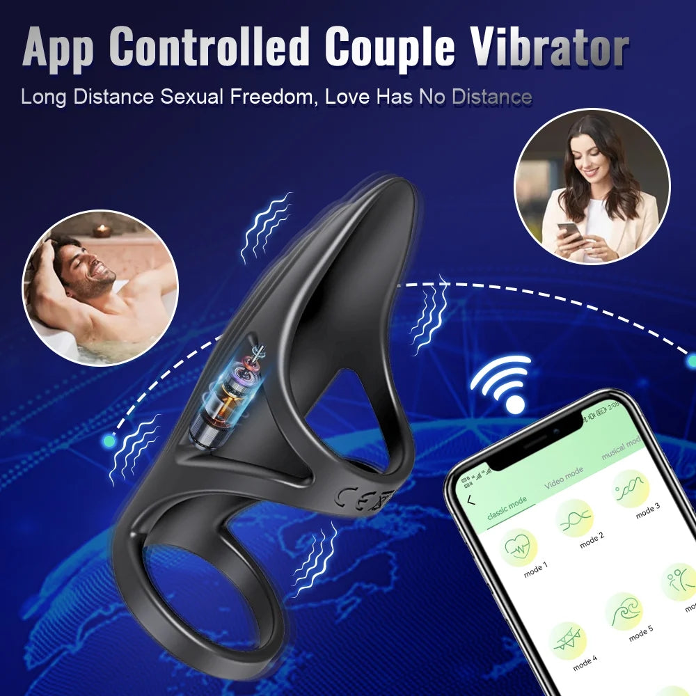 App Remote Control Vibration Double Penis Rings For Couple