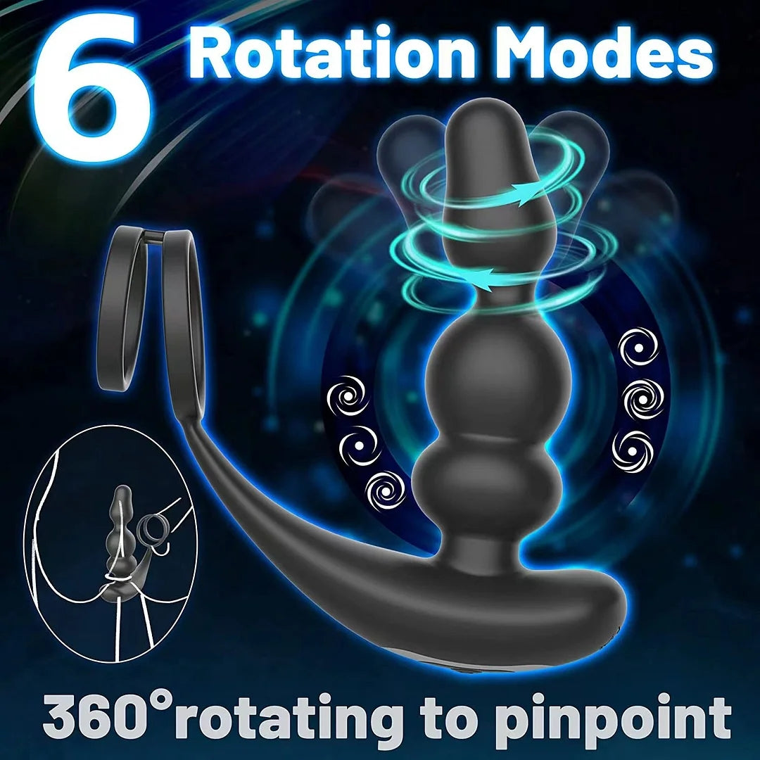 Wireless Remote Control 360° Rotatary Prostate Vibrator With Dual Rings