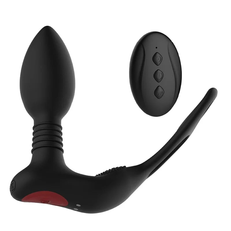 Prostate Massager Anal Vibrator Double Ring Butt Plug Wireless Remote