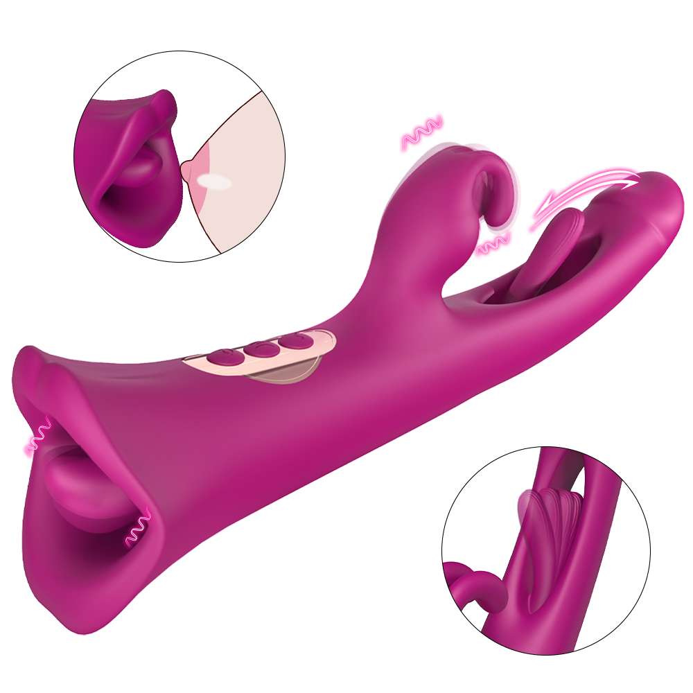 3 In 1 Big Mouth Flapping Tongue Licking Rabbit Vibrator - ZhenDuo Sex Shop