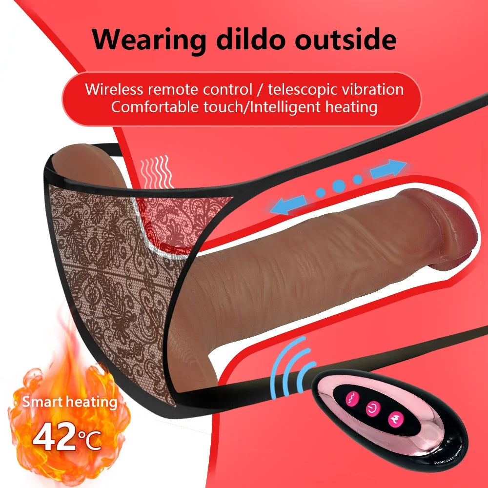 Remote Control Wearable Heating Vibrating Dildo Panties Vibrator