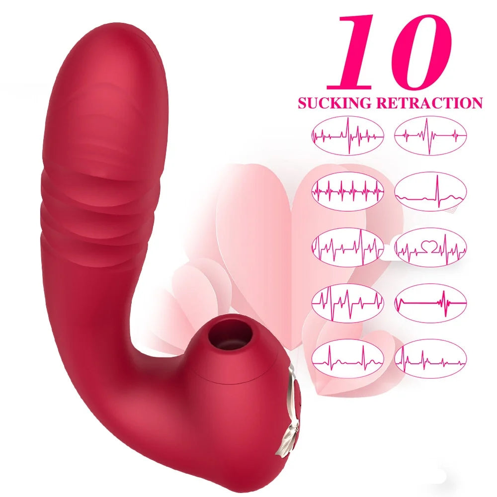 Telescopic Clitoral Sucking G-spot Dildo Vibrator With 10 Powerful Modes