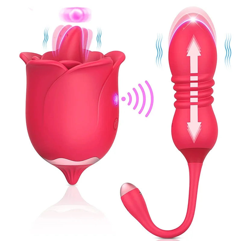 Remote Control Tongue Licking Rosebud Adult Toy Retractable Vibrating Egg Set