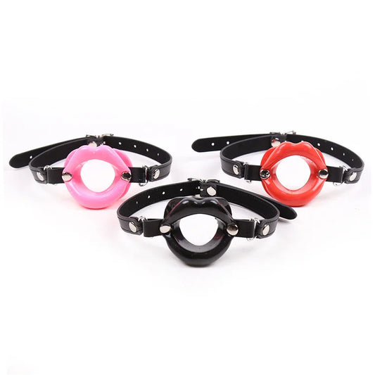 Leather Strap O-Shaped Silicone Lips Mouth Gag