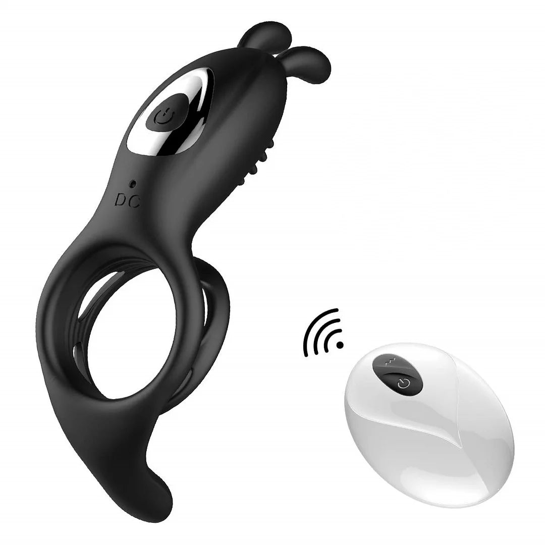 Remote Control 9 Frequency Vibrating Cock Ring Rabbit Ear Penis Ring