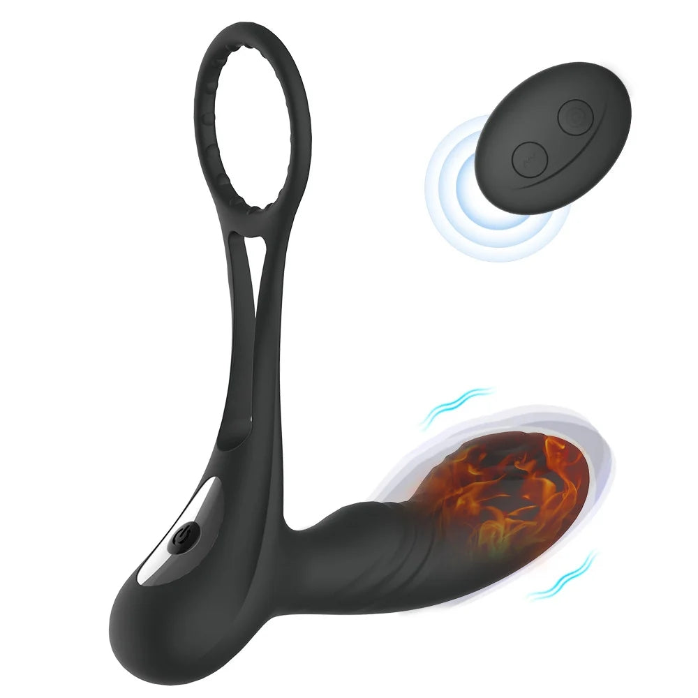 10 Vibration Mode Men Butt Plug Heating Prostate Massager Delay Ejaculation Ring