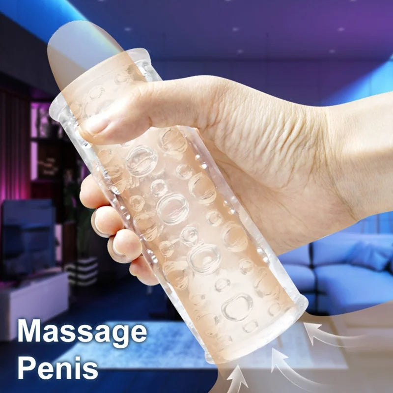 Clear Textured Super Stretchable Male Stroker Penis Massager