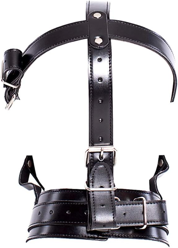 Leather Bondage with Detachable Silicone Dildo Mouth Gag Adjustable Head Harness