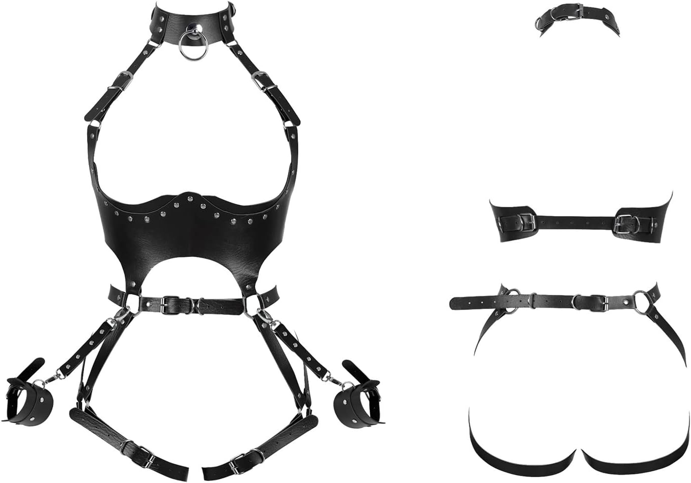 Leather Waist Garter belt Punk Full Body Harness Chest Strap Set for Women