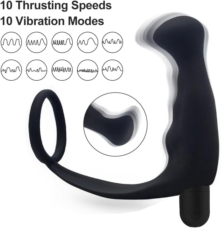 Vibrating Prostate Massager Penis Lock Ring with 10 Strong Vibration Modes