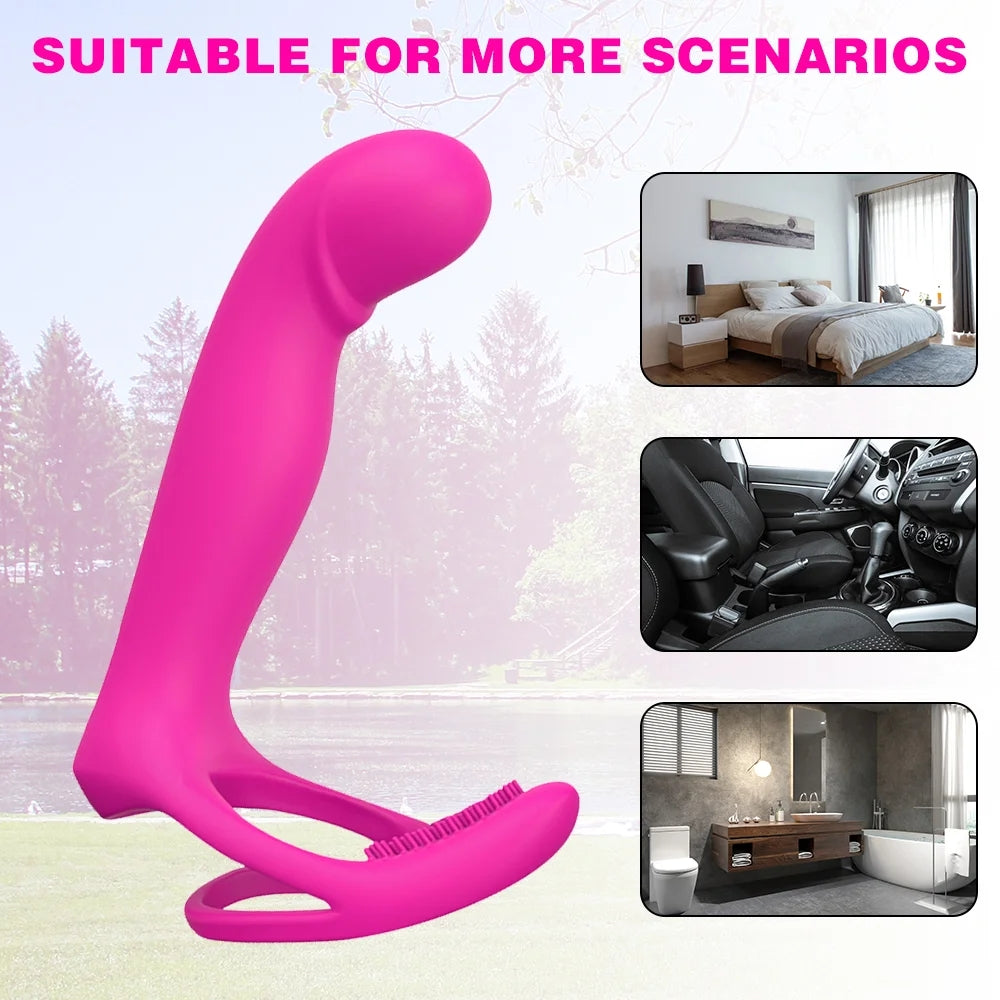 Remote Control Vibrating Strap on with Penis Rings for Couples