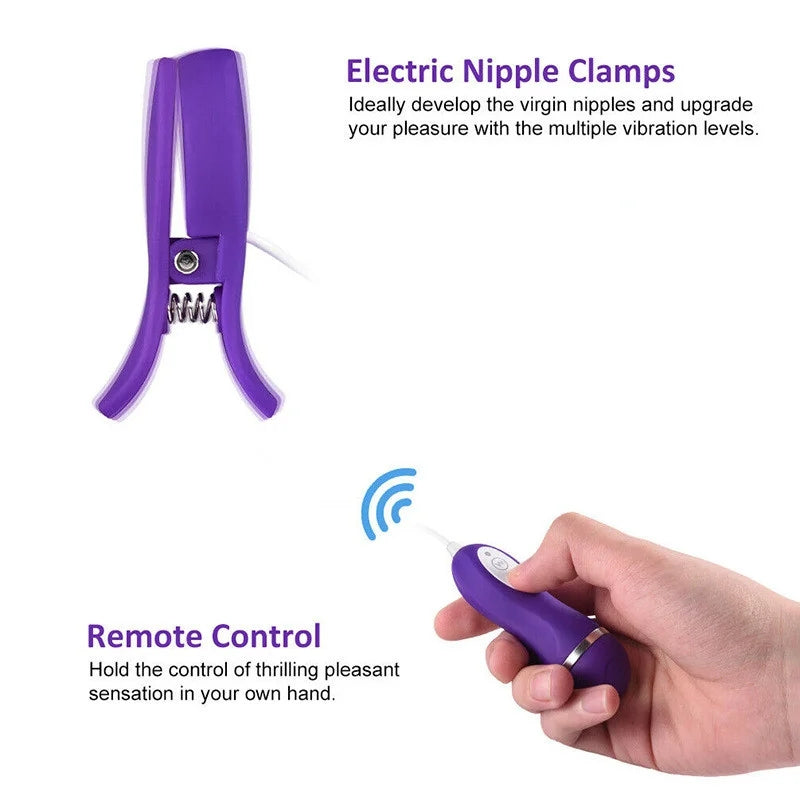 Nipple Clamps Vibrating Breast Clips Nipple Stimulator Wired Vibrators with Remote Control Sex Toys for Women