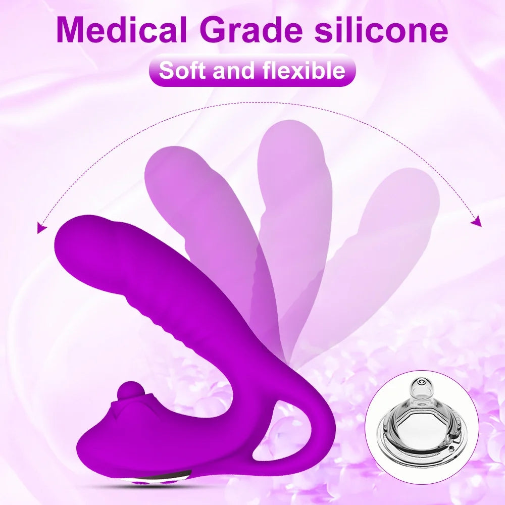 Rose Double Arousal Handheld Clit G-spot Vibrator