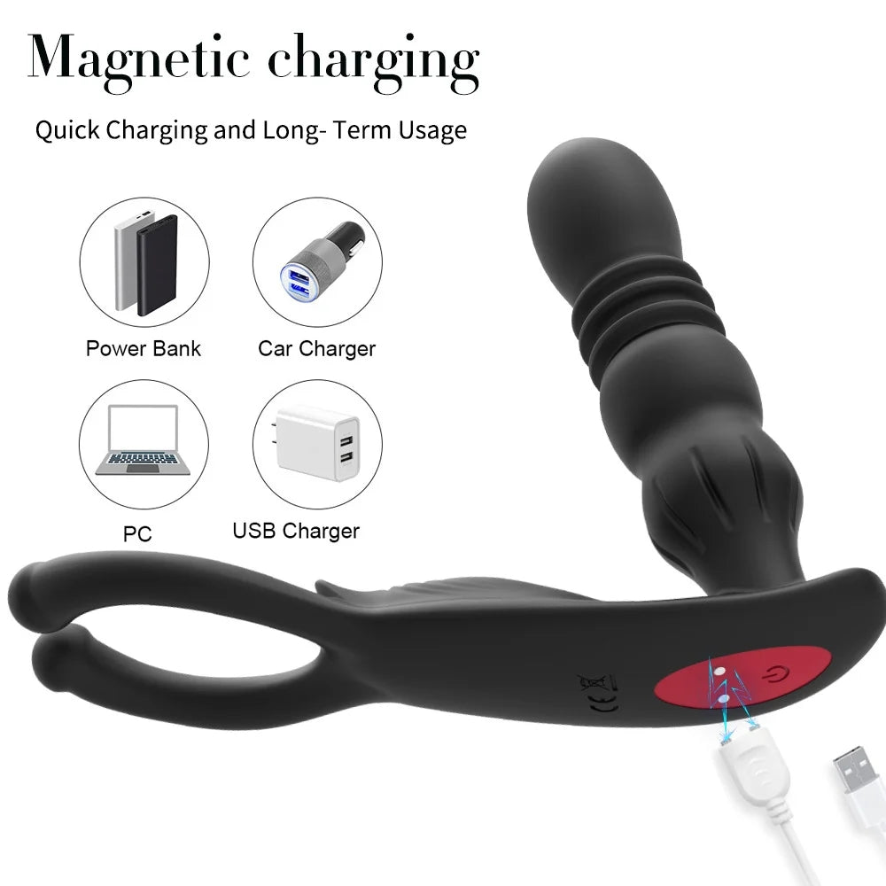 Retractable Prostate Massager With Penis Ring Sex Toy For Couples