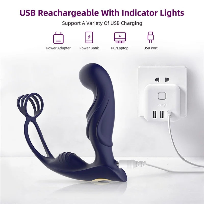 Wireless Remote Control Vibrating Male Prostate Vibrating Massager Penis Ring