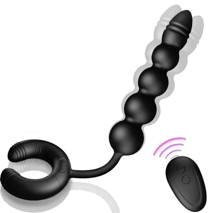 Vibrating Anal Beads Prostate Massager With Cock Ring Couple Sex Toy