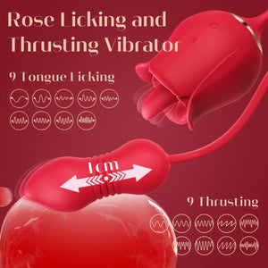 MOOLIGIRL Rose Sex Toys Dildo Vibrator - 3in1 Adult Toys Sex Stimulator for Women with 9 Tongue Licking & Thrusting G Spot Vibrators, Adult Anal Sex Toy Clitoral Nipple Licker for Woman Man Couples