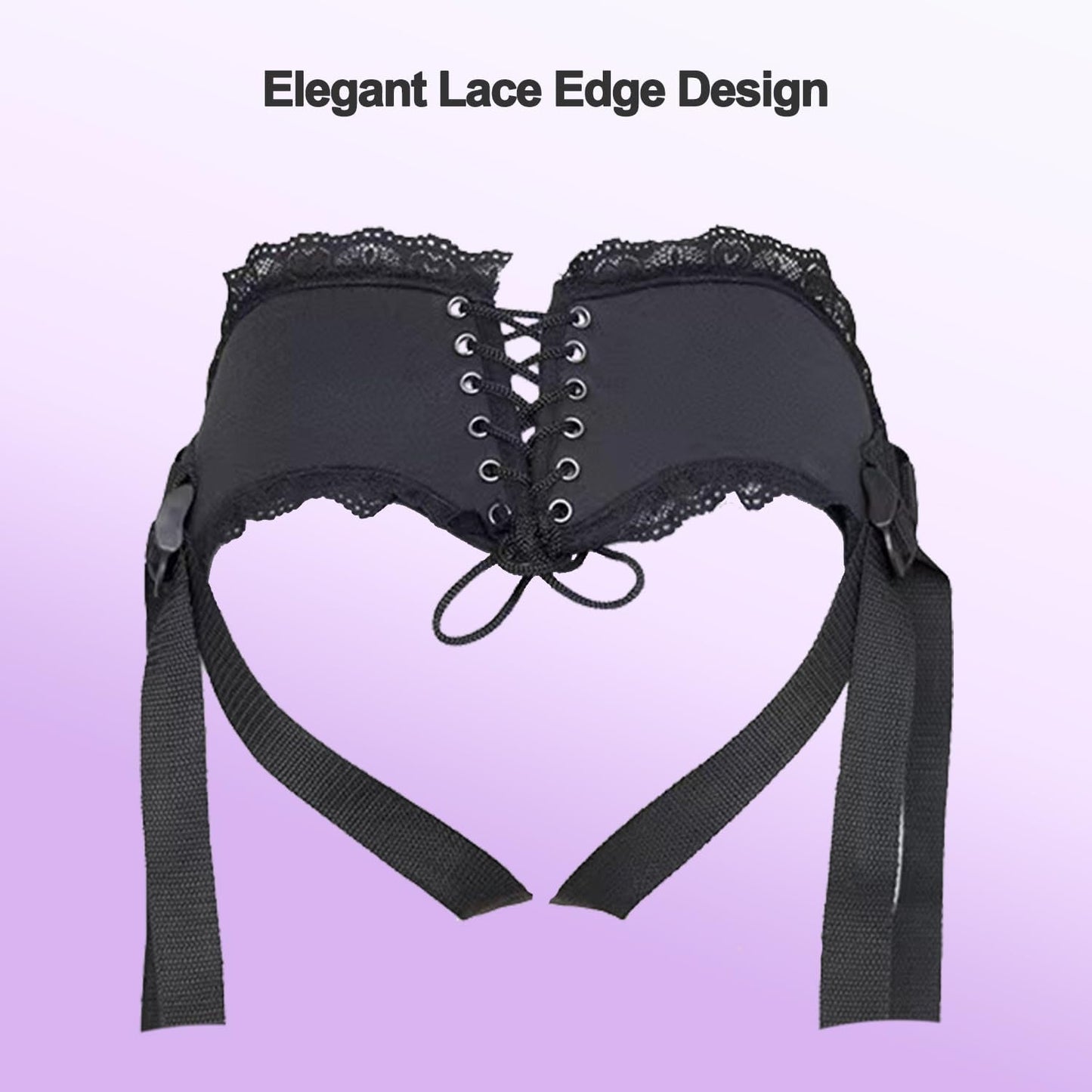 Elegant Lace Ruffle Adjustable Plus Size Strap On Dildo Harness with 3 Different Sized O-Rings