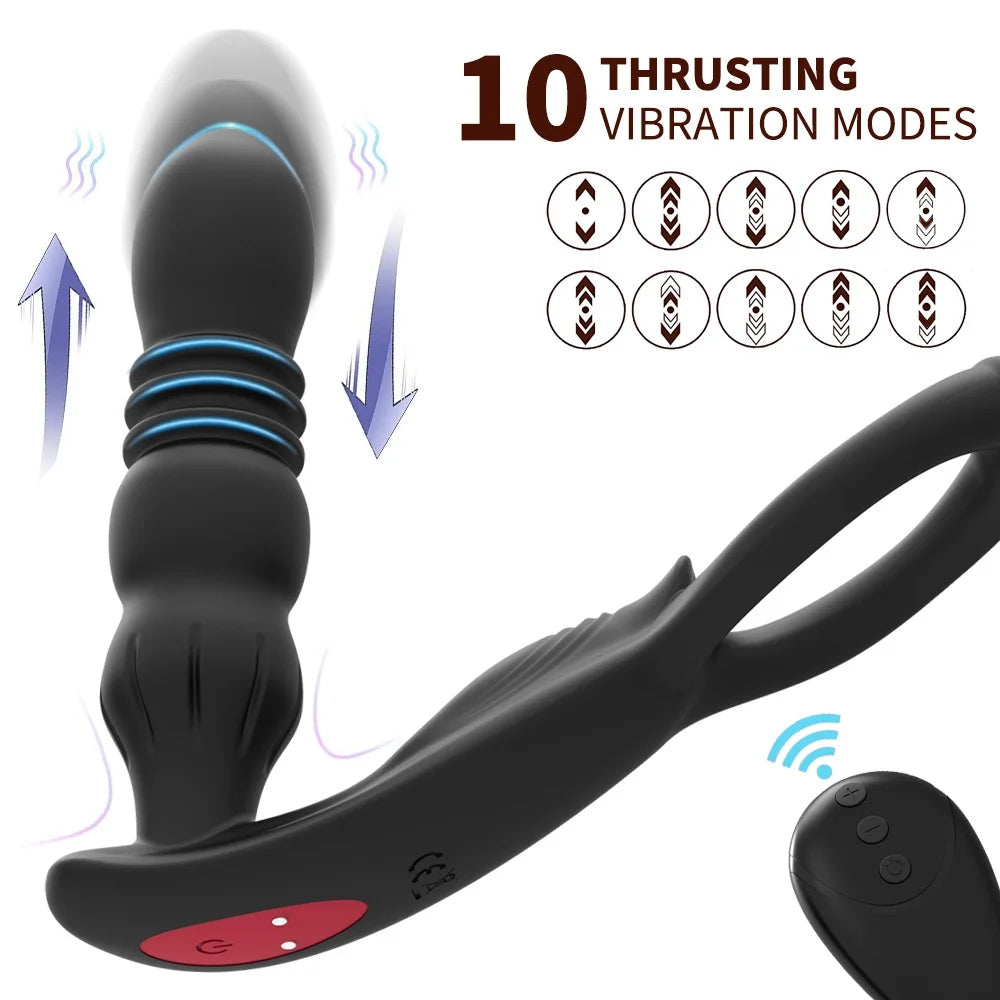 Retractable Prostate Massager With Penis Ring Sex Toy For Couples