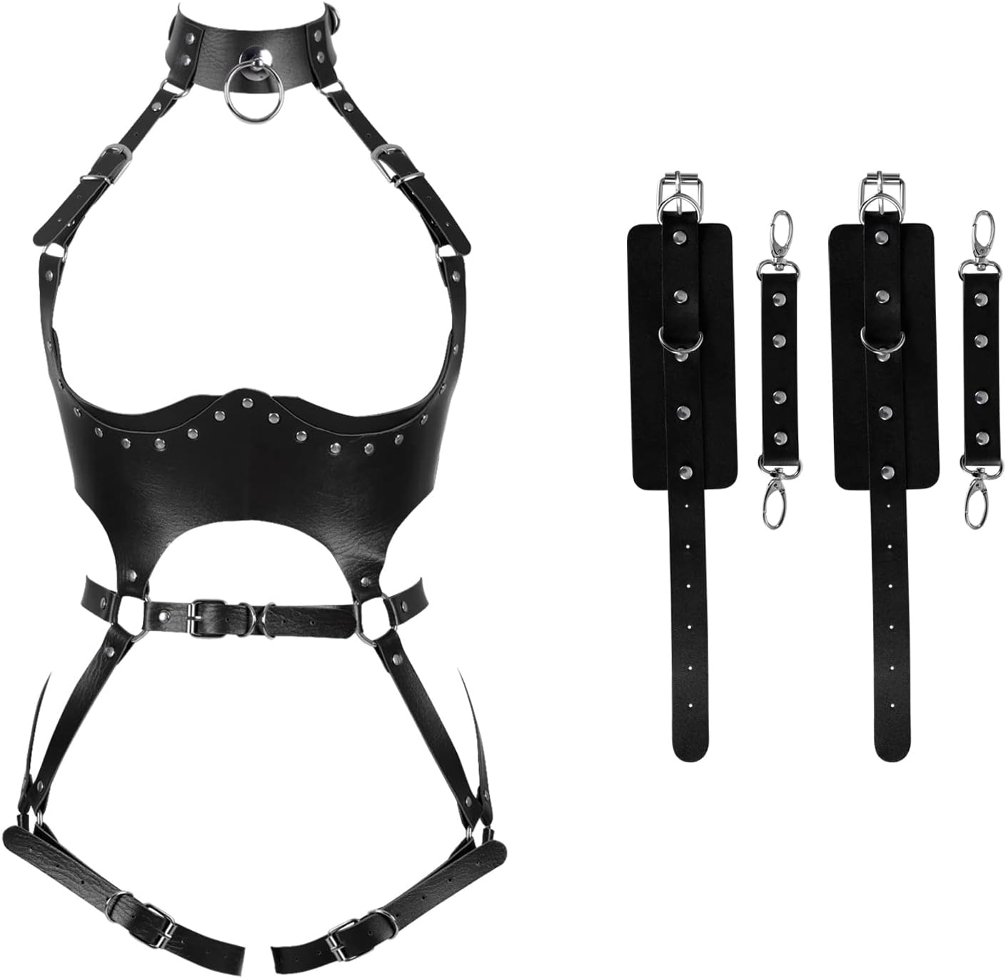 Leather Waist Garter belt Punk Full Body Harness Chest Strap Set for Women