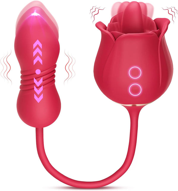 MOOLIGIRL Rose Sex Toys Dildo Vibrator - 3in1 Adult Toys Sex Stimulator for Women with 9 Tongue Licking & Thrusting G Spot Vibrators, Adult Anal Sex Toy Clitoral Nipple Licker for Woman Man Couples