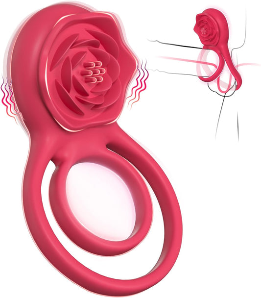 Hgod Vibrating Penis Ring with Rose Clitoral Stimulator Couple Sex Toy