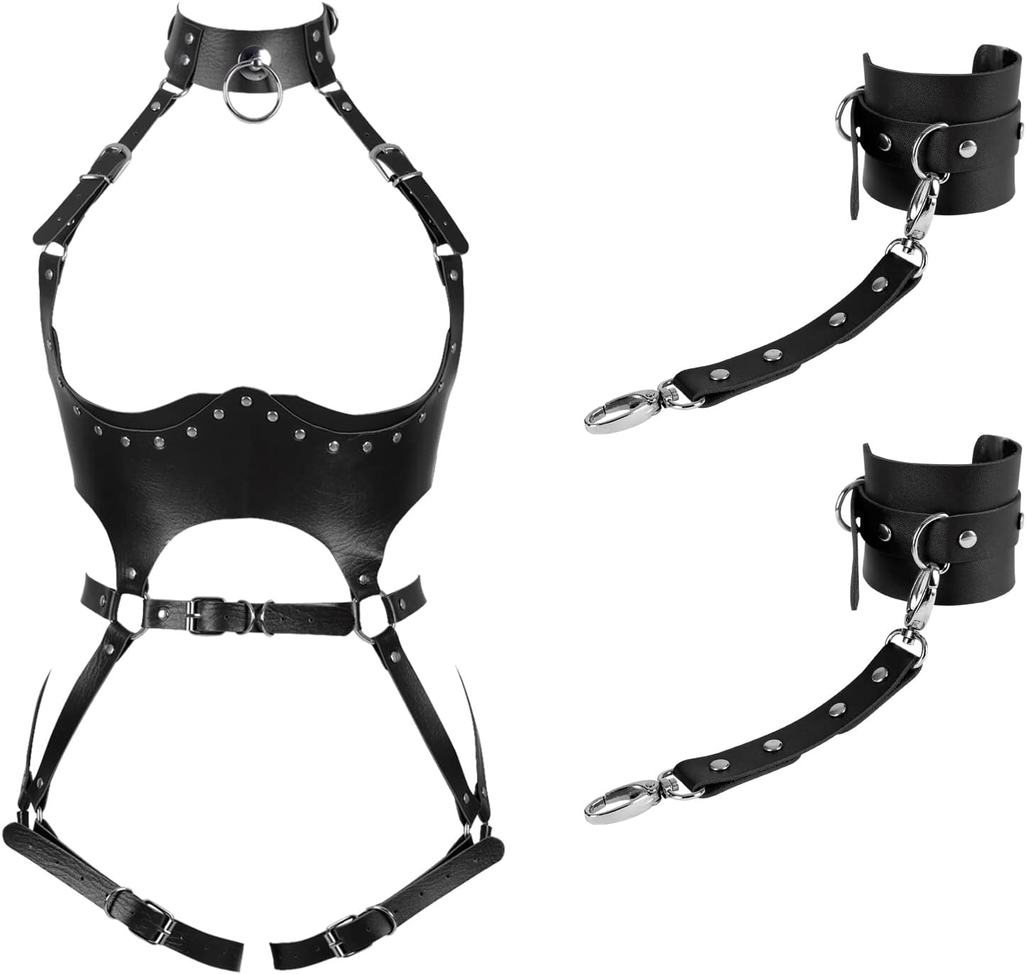 Leather Waist Garter belt Punk Full Body Harness Chest Strap Set for Women