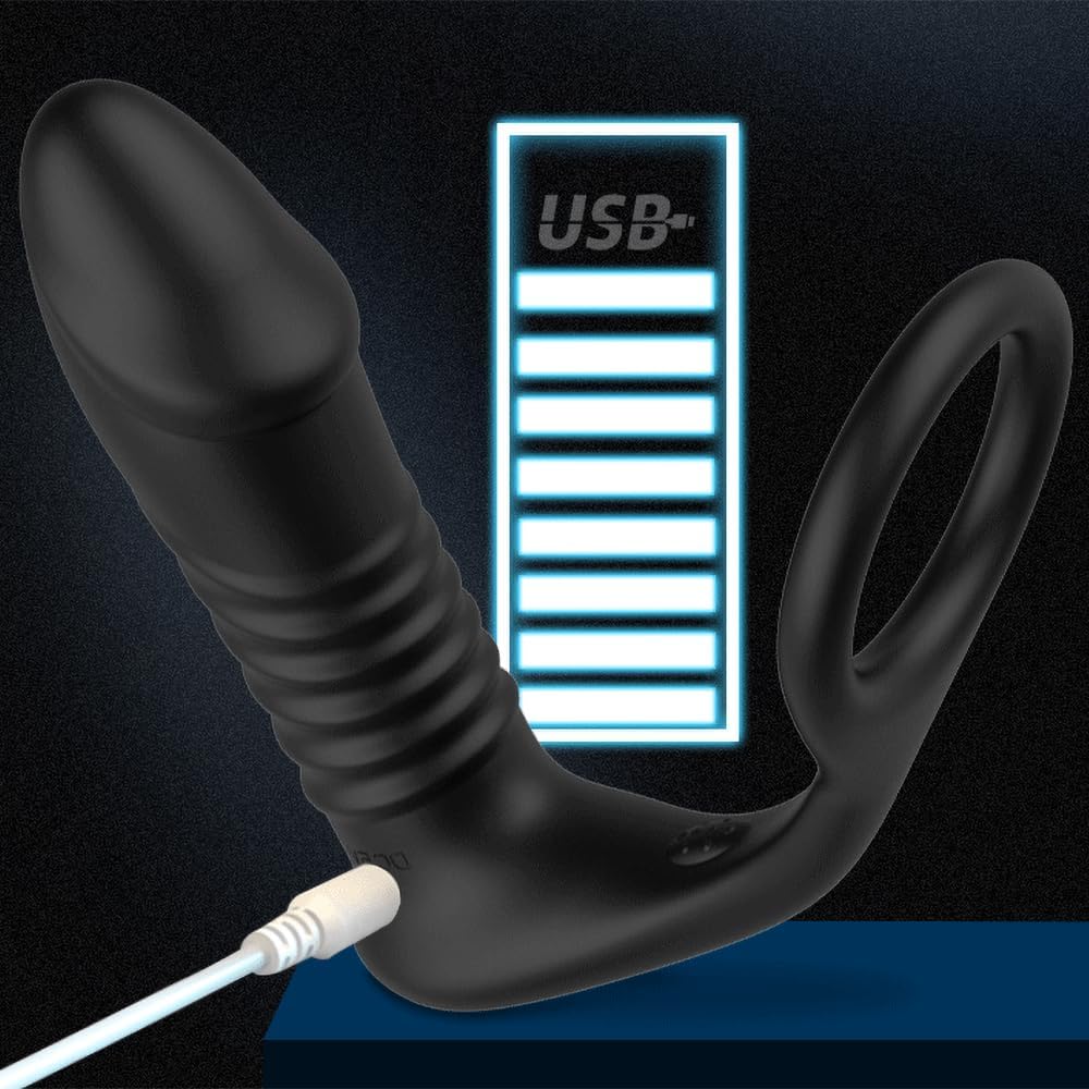 Remote Control 10 Vibration Prostate Stimulator Anal Vibrator with Cock-Ring