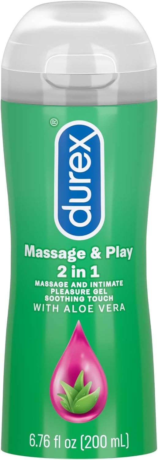 Lubricant, Durex Massage Gel & Personal Lubricant, Durex Massage & Play 2 in 1 Lubricant, 6.76 oz., Soothing Touch with Aloe Vera