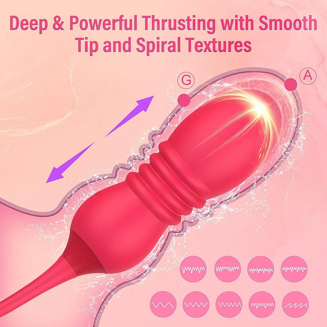 Remote Control Tongue Licking Rosebud Adult Toy Retractable Vibrating Egg Set