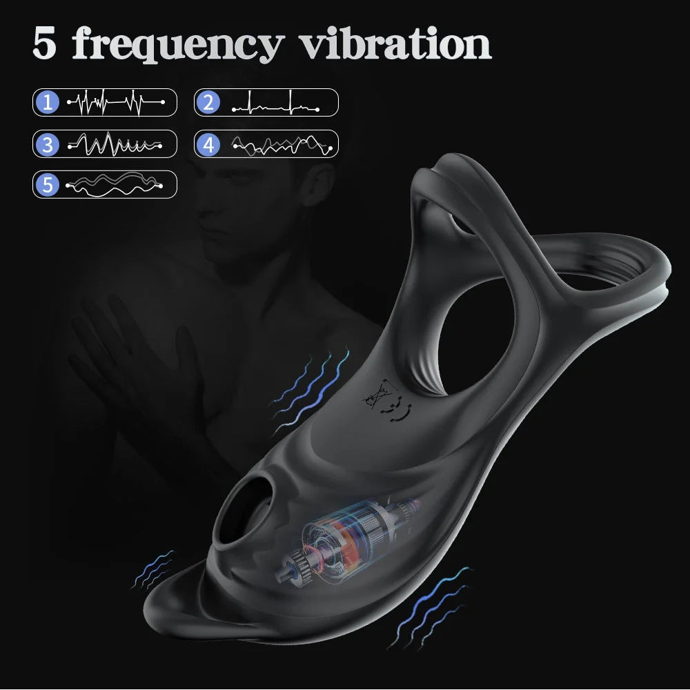 5 Frequency G-spot Sucking Vibrating Penis Ring Clitoris Stimulation Cock Ring