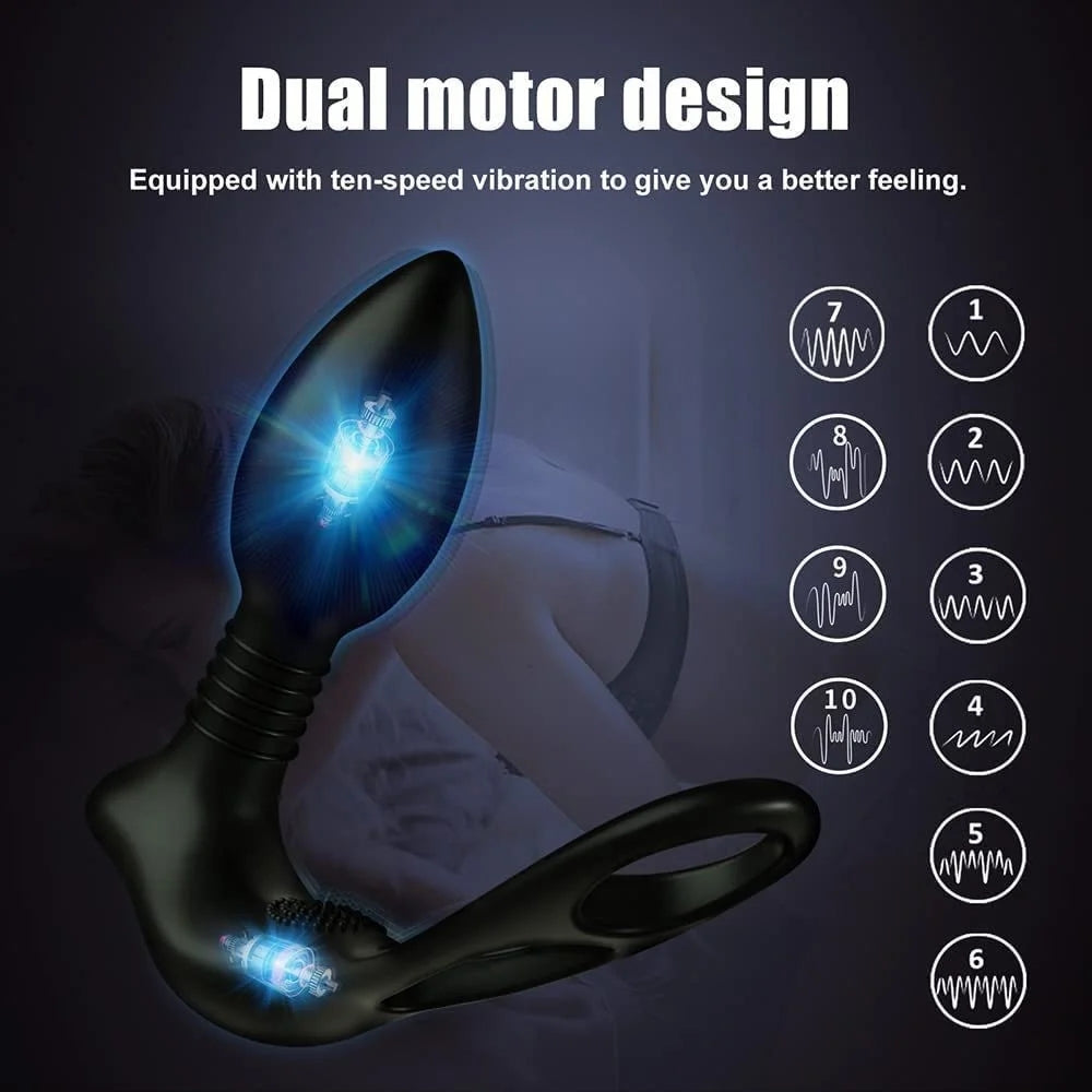 Prostate Massager Anal Vibrator Double Ring Butt Plug Wireless Remote