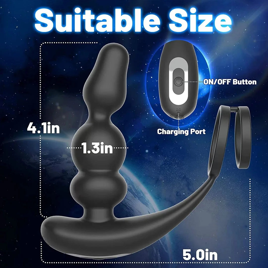 Wireless Remote Control 360° Rotatary Prostate Vibrator With Dual Rings